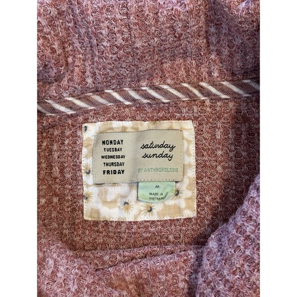 ANTHROPOLOGIE Saturday Sunday Pink Waffle Knit Sweater Cowl Neck Preppy Basic M - Picture 4 of 6